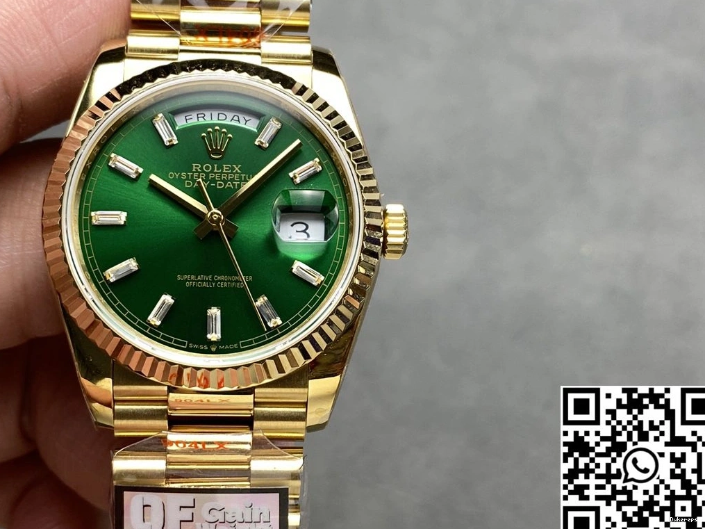 36mm v5 Yellow QF Date M128238-0130 Tungsten Gold Steel Dial Rolex Green Factory Day 0414